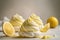 Meringues with lemon mousse on white background with copy space. Generative AI