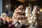 meringues piled high and arranged into a tower for memorable dessert