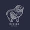 Merino sheep logo, label. Vector ram illustration. Ewe soft wool sign. Fleece icon background.