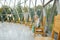 MERKINE, LITHUANIA - AUGUST 16, 2018: Little girl inside Merkine Pyramid, protected by a glass dome, famous for healing and