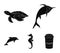 Merlin, turtle and other species.Sea animals set collection icons in black style vector symbol stock illustration web.