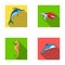 Merlin, turtle and other species.Sea animals set collection icons in flat style vector symbol stock illustration web.