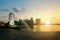 Merlion fountain and marina bay in the morning, Singapore.