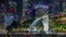 The Merlion fountain and Singapore skyline night timelapse hyperlapse.