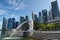 Merlion Landmark at Marina Bay with Singapore CBD City Skyline