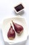 Merlot-poached pear on the plate