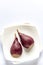 Merlot-poached pear on the plate