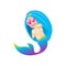 Mermaid cartoon character cute isolated on white background, beautiful mermaid cartoon characters cute, clip art mermaid blue
