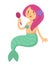 Mermaid cartoon character with red hair looking in mirror