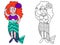 Mermaid costume girl greets you coloring page stock vector illustration