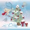 MERMAID DECOR CHRISTMAS TREE New Year Color Vector Illustration Set