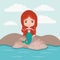 Mermaid fantastic character in a rock sea landscape background