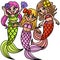 Mermaid With Friends Cartoon Colored Clipart