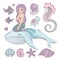 MERMAID FRIENDS Cartoon Travel Tropical Vector Illustration