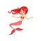 Mermaid girl with long red hair and shiny fish tail.