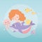 Mermaid jelyfish fishes bubbles cartoon under the sea