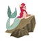 Mermaid lies on a stone in the sea. Vector illustration