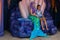 Mermaid with little gir at Seaworld 105