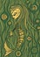 Mermaid mythical creature drawing in shades of green