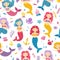 Mermaid pattern. Printable underwater mermaids background. Cute nursery print with ocean princesses. Sea fairies vector