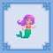 Mermaid with pink hair and green tail. Pixel art character. Vector illustration