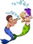Mermaid Playing Flute Cartoon Colored Clipart