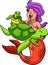Mermaid Playing with a Turtle Cartoon Clipart