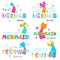 Mermaid quotes. Cartoon colorful slogan collection. t-shirt fashion typography design. Template for prints, stickers, party