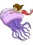 Mermaid Riding in Giant Jellyfish Cartoon Clipart