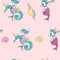 Mermaid riding a seahorse. Seamless pattern. Mythological creature. Vector illustration.