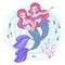 MERMAID SISTERS Cartoon Tropical Princess Vector Illustration Set