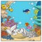 Mermaid sleeps on a rock with corals on underwater world with corals and anemones page for coloring