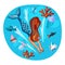 Mermaid swimming with fish flat illustration