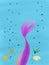 Mermaid swimming tail in deep ocean