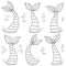 Mermaid tails collection. Vector black and white coloring page