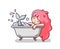 Mermaid taking a foam bath. Cute cartoon character for emoji, sticker, pin, patch, badge.