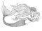 Mermaid undersea, hand drawn linen vector illustration