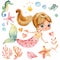 Mermaid Watercolor Character Sea Horse Ocean Kit