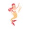 Mermaid with Wavy Red Hair Floating Underwater with Jellyfish Vector Illustration