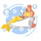 A mermaid woman is reading a book in the bathroom. In minimalist style. Flat isometric raster