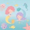 Mermaids jellyfish octopus starfish fishes shrimp cartoon under the sea