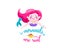 Mermaids are real. Mermaid little girl, bubbles and cute fish. Inspiration quote about summer. Typography design for