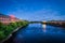 The Merrimack River at night, in downtown Manchester, New Hampshire.