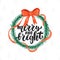 Merry and Bright - lettering Christmas and New Year holiday calligraphy phrase isolated on the background. Fun brush ink