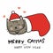 Merry Catmas cat sleeping in Santa sock cartoon  illustration