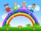 Merry children dance on a rainbow