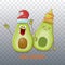 Merry chirstmas vector funky greeting card with with santa claus avocado character and his elf friend on transparent