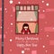 Merry Chrismast and Happy New Year! Winter vacation vector illustration: little girl watching snow from the window of the house.