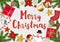 Merry Chrismast Object Top View on wood background poster