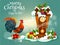 Merry Christams and Red Rooster New Year greeting